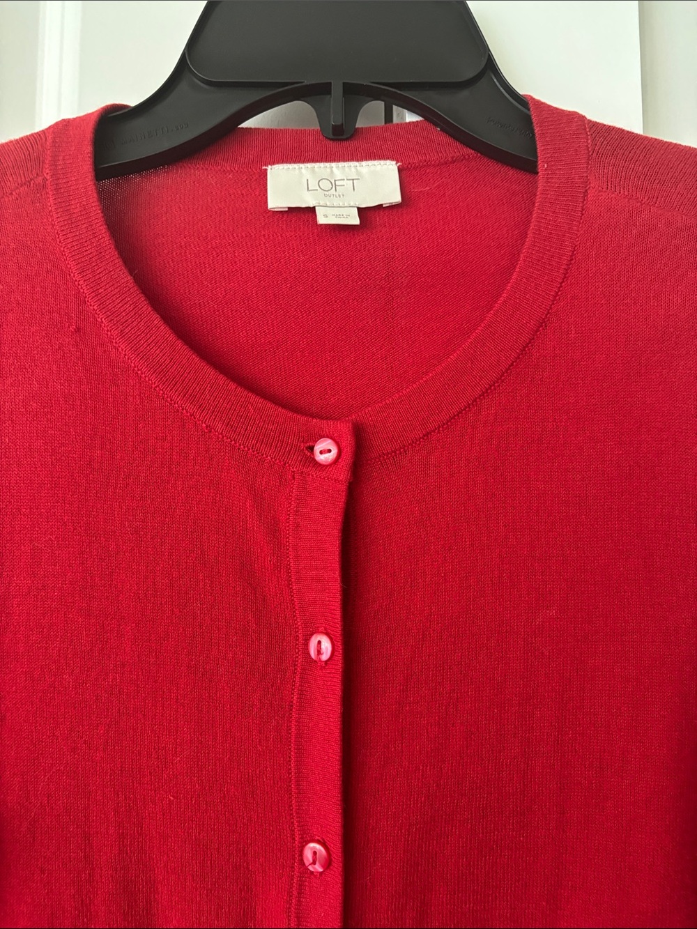LOFT Red Crewneck Button-Front Cardigan - Picture 3 of 4
